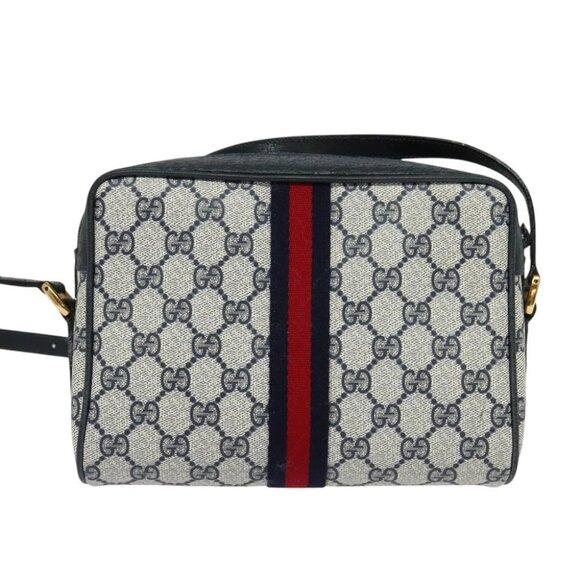 GUCCI GG Supreme Sherry Line Shoulder Bag PVC Navy Gold 98 02 004 Auth 123959 - Picture 3 of 16